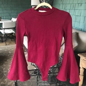 Burgundy ribbed bodysuit. NWT. Small. Never worn!